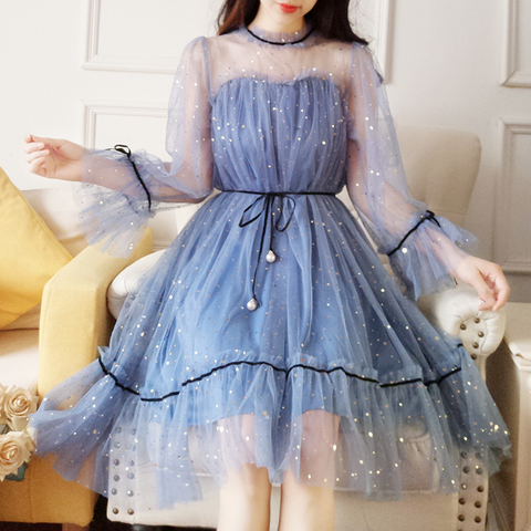 Free Shipping ! 5 Colors Fairy Paillette Lace Tulle Dress AD10418