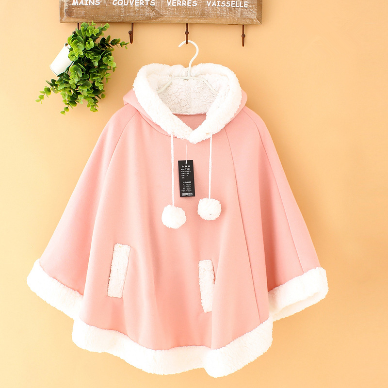 Winter Candy Fleece Cloak Coat Hoodie Cape AD11293 – Andester