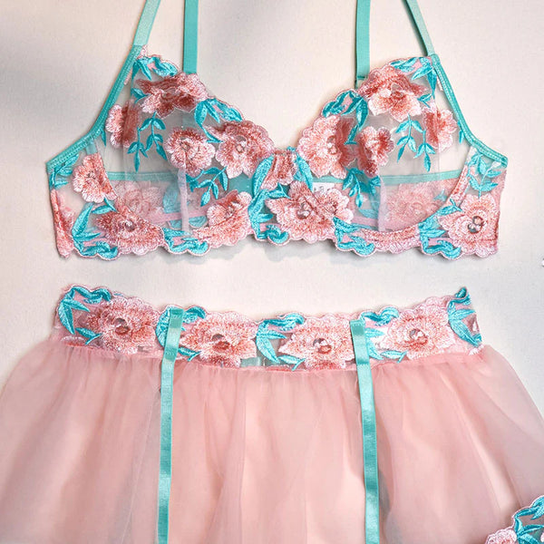 Pink Lace Flower Lingerie Set  AD21281