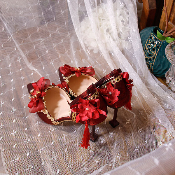 Tassel Flower Red Heels Shoes  AD21200