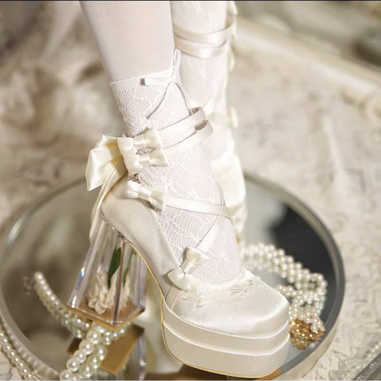 Elegant Glass Flower Room Heels Shoes  AD21193