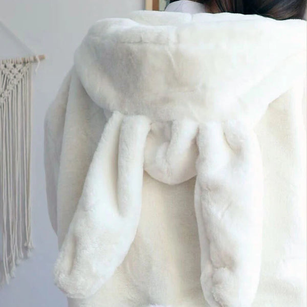 Horn Button Rabbit Ear Cat Claw Hoodie Plush Coat  AD21262
