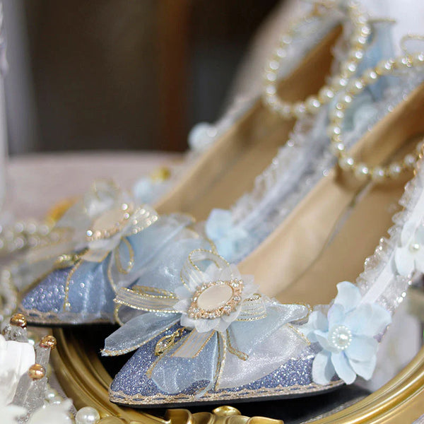 Lace Flower Pearl Heels Shoes AD21203