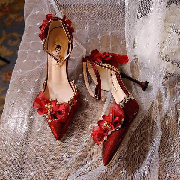 Tassel Flower Red Heels Shoes  AD21200