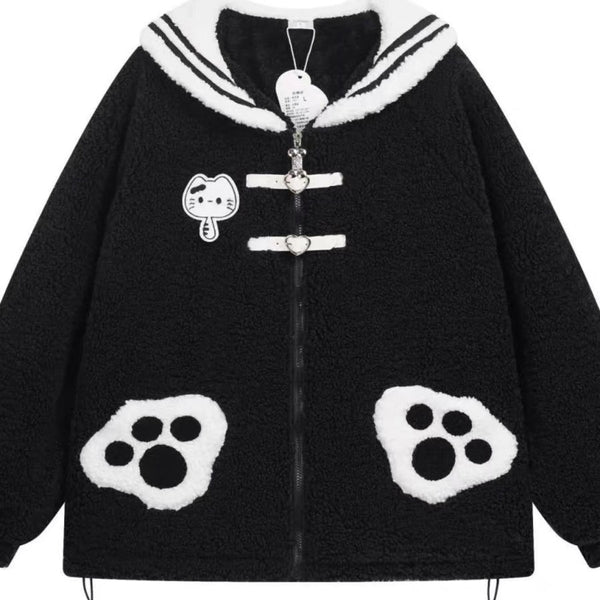 Cat Paw Navy Collar Lamb Wool Coat AD21197