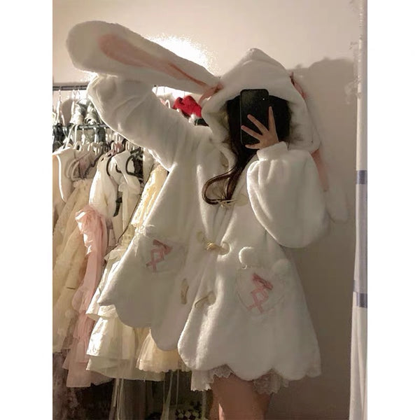 Kawaii Plush Bunny Ear Coat AD21194