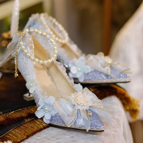 Lace Flower Pearl Heels Shoes AD21203