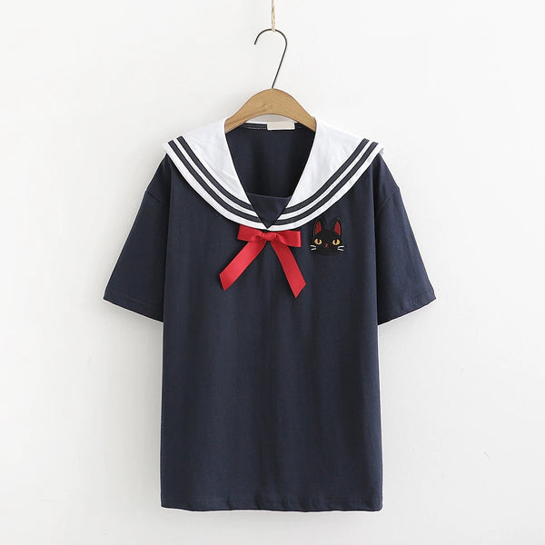 Cat Navy Collar T Shirt  AD21229