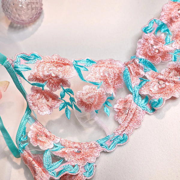 Pink Lace Flower Lingerie Set  AD21281
