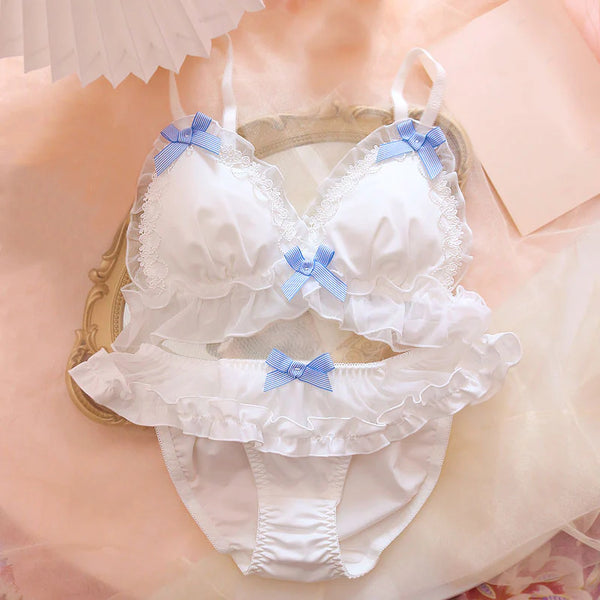 Cute Bow Lace White Lingerie Set  AD21279
