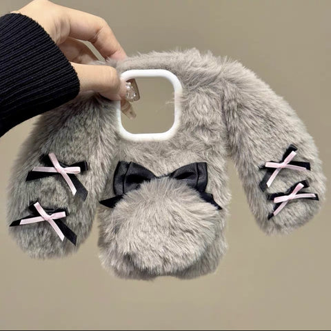Gray Bow Plush Bunny Ear Iphone Case AD21192