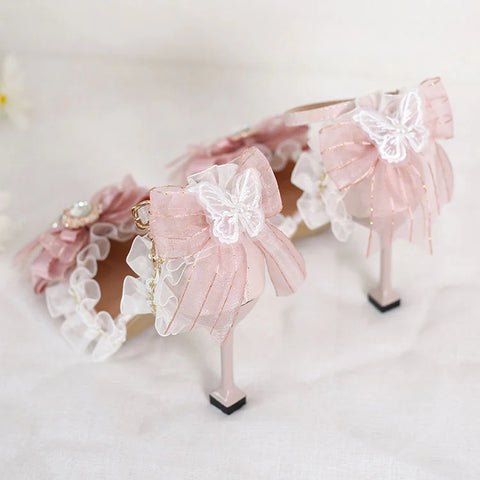 Lace butterfly Pink Bow Heels  AD21201