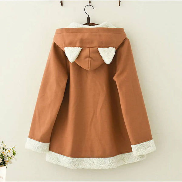 Brown Cat Hoodie Woolen Coat  AD21263