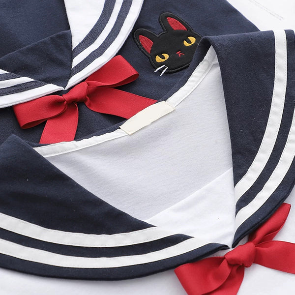 Cat Navy Collar T Shirt  AD21229