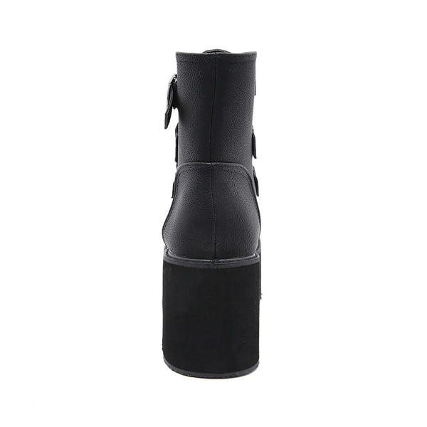 Black Buckle Strap Platform Combat Boots  AD21301