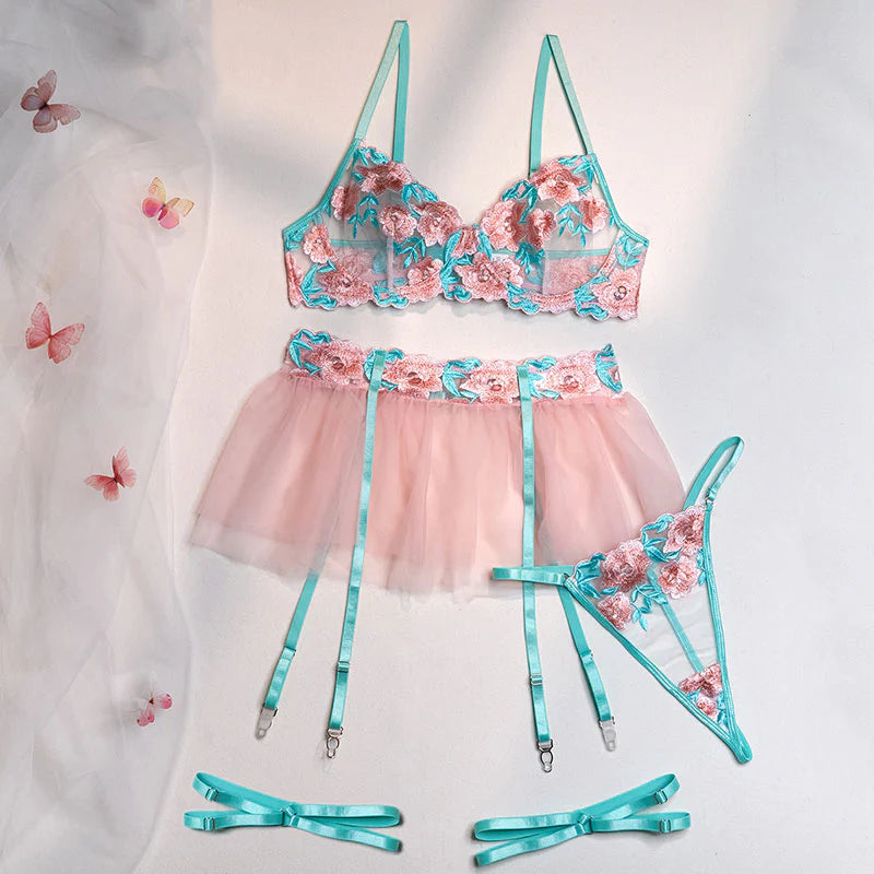 Pink Lace Flower Lingerie Set  AD21281