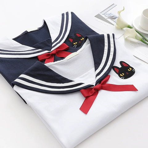 Cat Navy Collar T Shirt  AD21229