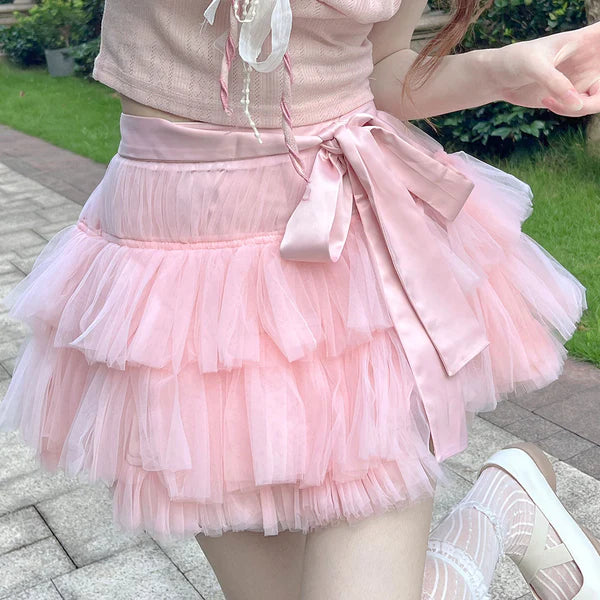 Lace Bow Gauze Skirt AD21102