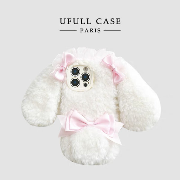 White Bow Plush Bunny Ear IPhone Case AD21187