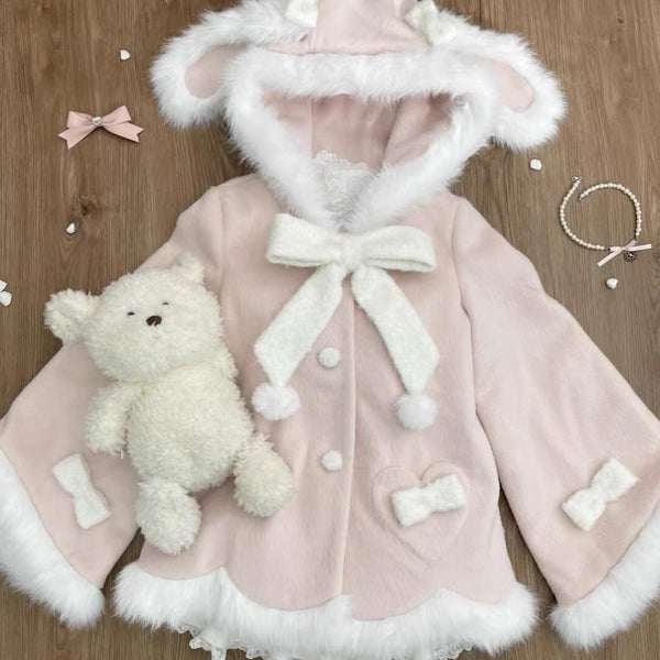 Pink Bunny Ear Love Woolen Coat  AD21196