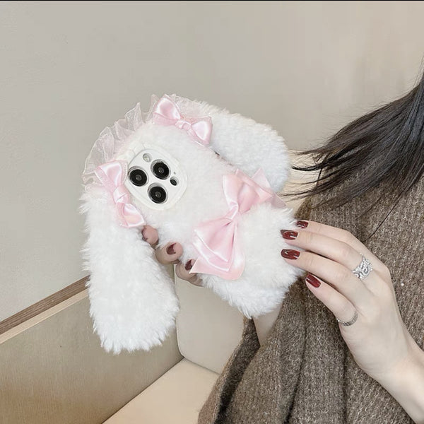 White Bow Plush Bunny Ear IPhone Case AD21187