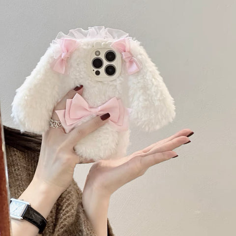 White Bow Plush Bunny Ear IPhone Case AD21187