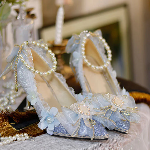 Lace Flower Pearl Heels Shoes AD21203