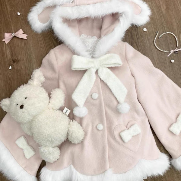 Pink Bunny Ear Love Woolen Coat  AD21196