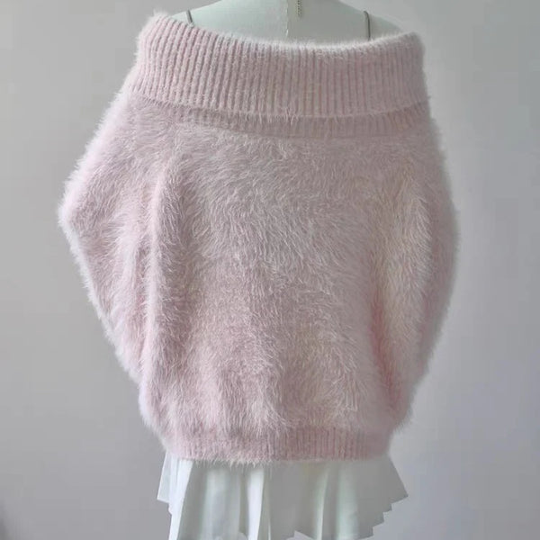 Pink Women’s One-Shoulder Pile Collar Sweater AD21171
