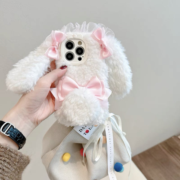 White Bow Plush Bunny Ear IPhone Case AD21187