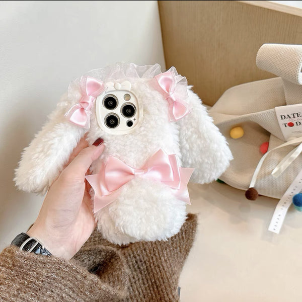 White Bow Plush Bunny Ear IPhone Case AD21187
