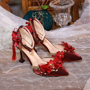 Tassel Flower Red Heels Shoes  AD21200