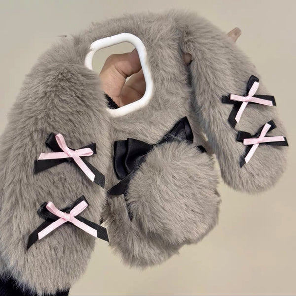 Gray Bow Plush Bunny Ear Iphone Case AD21192