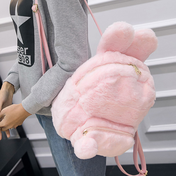 Pink/White Bunny Plush Backpack AD10341