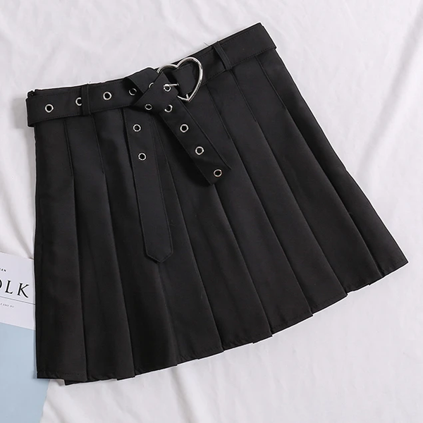 Heart Belt Buckle Pleated Skirt AD12035