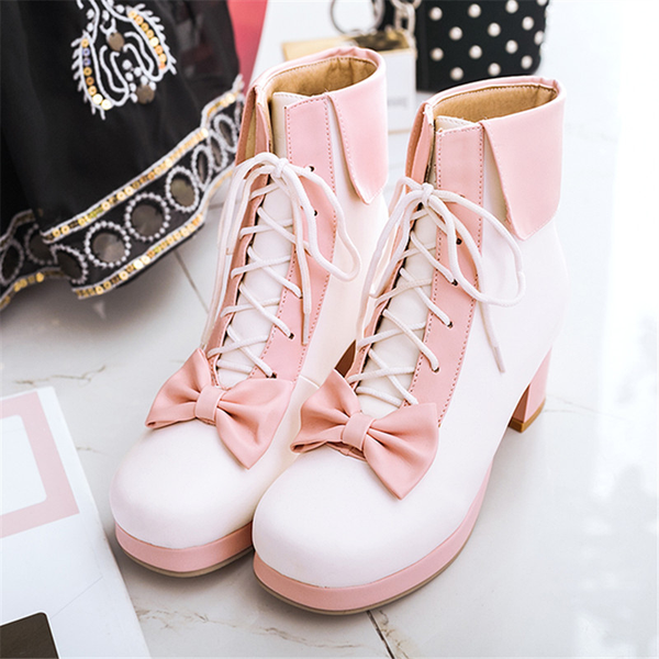 Lolita Bow Cosplay Heels Boots AD10435