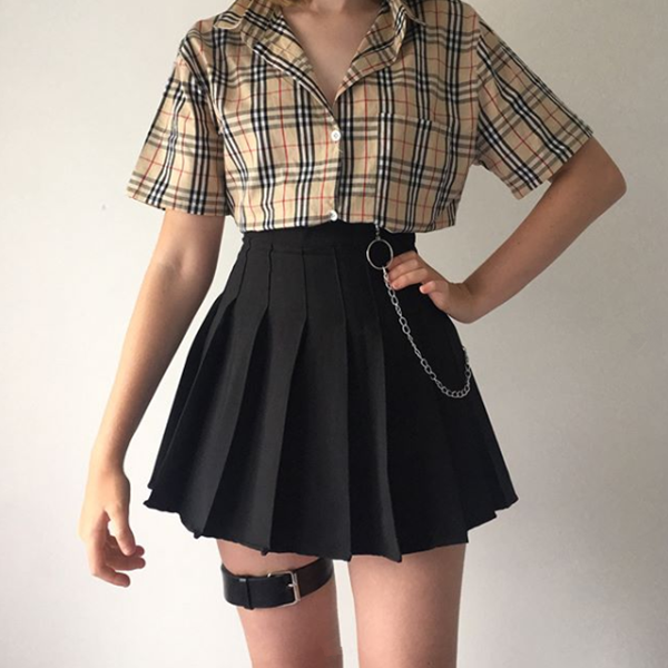 Plaid Shirt + High Waist Skirt Set AD10068