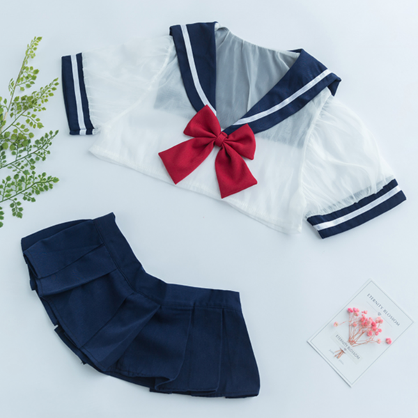 Sexy Transparent Sheer Navy Sailor Short School Uniform Lingerie AD10140