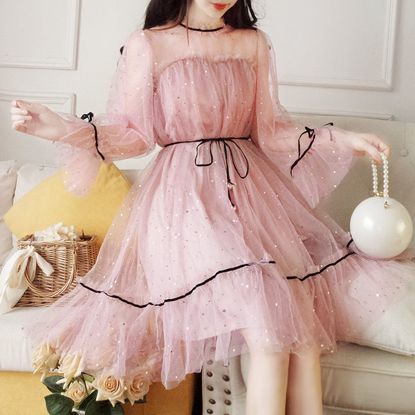 Free Shipping ! 5 Colors Fairy Paillette Lace Tulle Dress AD10418