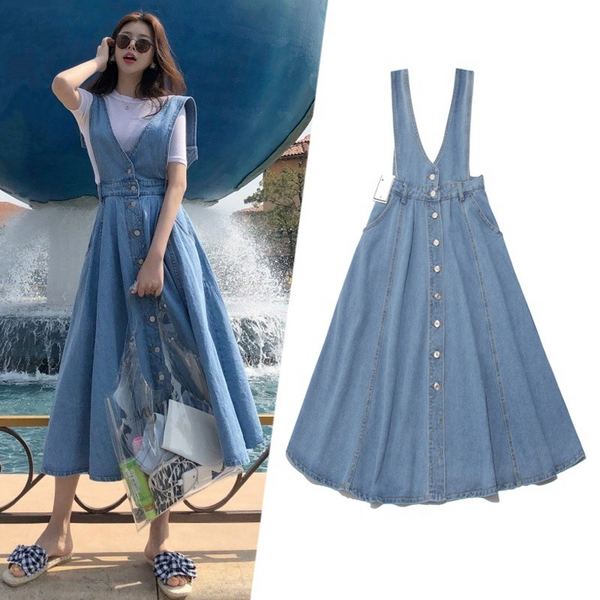 Button Pocket Strap Denim Dress AD11546
