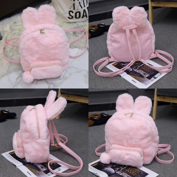 Pink/White Bunny Plush Backpack AD10341