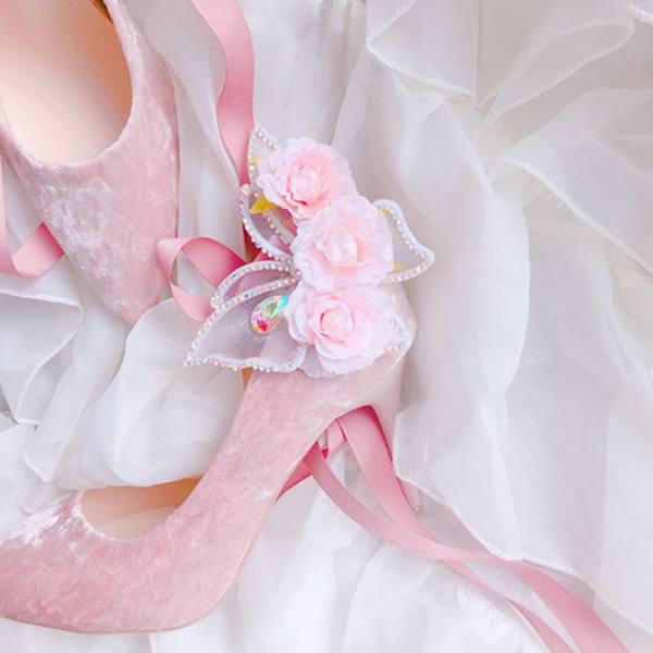 Butterfly Flower Velvet High Heel Wedding Shoes AD11430