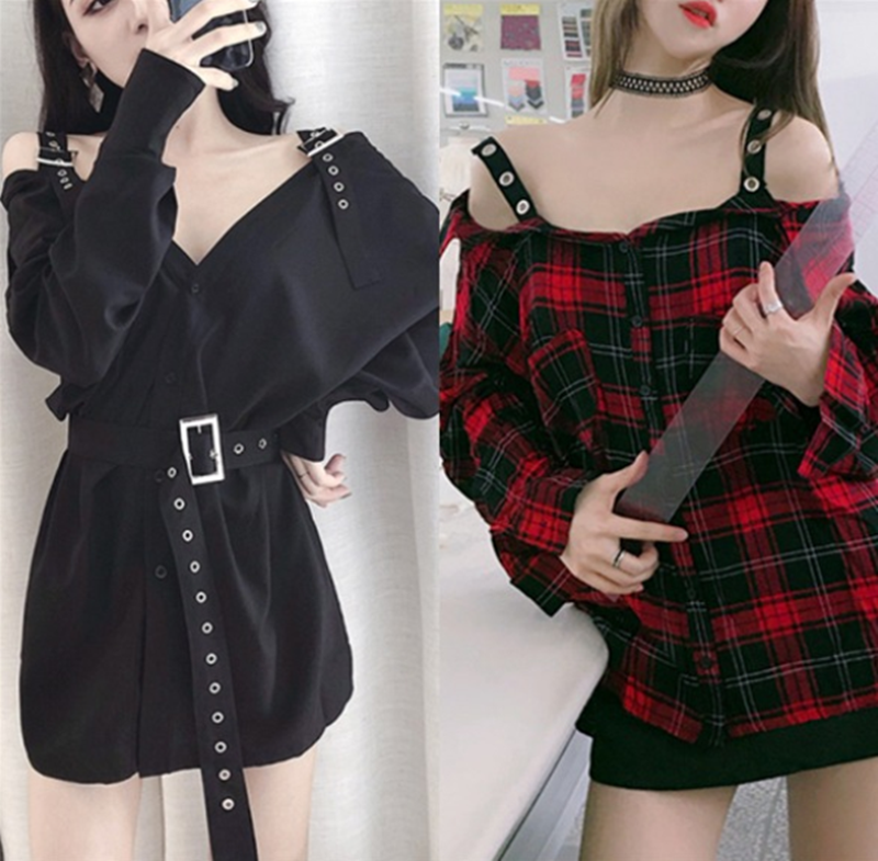 Black Gothic Off Shoulder Shirt Dress AD11550 Andester