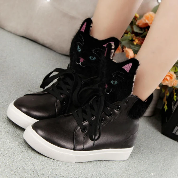 Black/White Kawaii Kitty High Sneakers AD11730