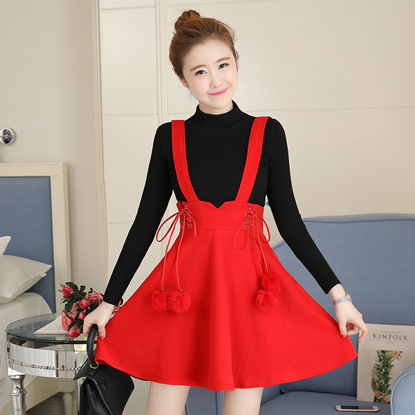 Sweet Knit Sweater Woolen Wrap Strap Dress Set AD10551