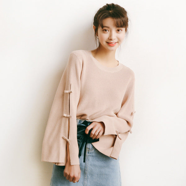 Round neck sweaters horn sleeve han edition render unlined upper garment NT-A589
