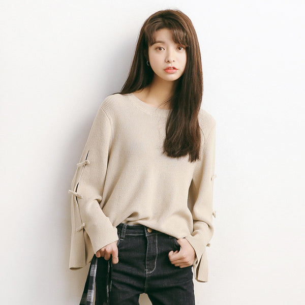 Round neck sweaters horn sleeve han edition render unlined upper garment NT-A589