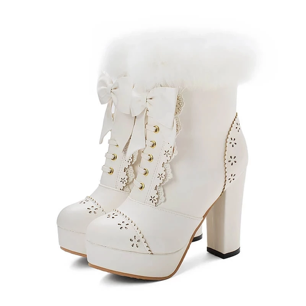 Rabbit Fur Lolita Kawaii Bow Boots AD10538