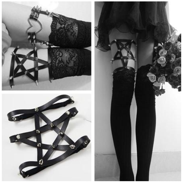 5 Colors Punk Pentagram Faux Leather Garter AD10266