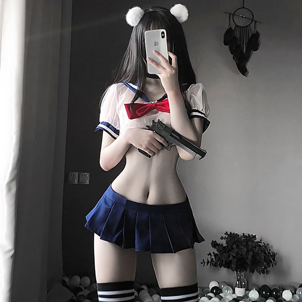 Sexy Transparent Sheer Navy Sailor Short School Uniform Lingerie AD10140